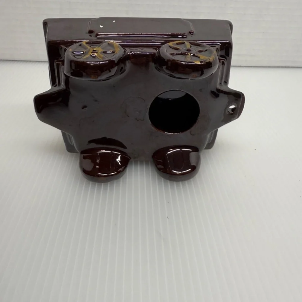 Vintage Ceramic Brown Train Engine Whiskey Decanter W/ Tank Car & 6 Shot Glasses